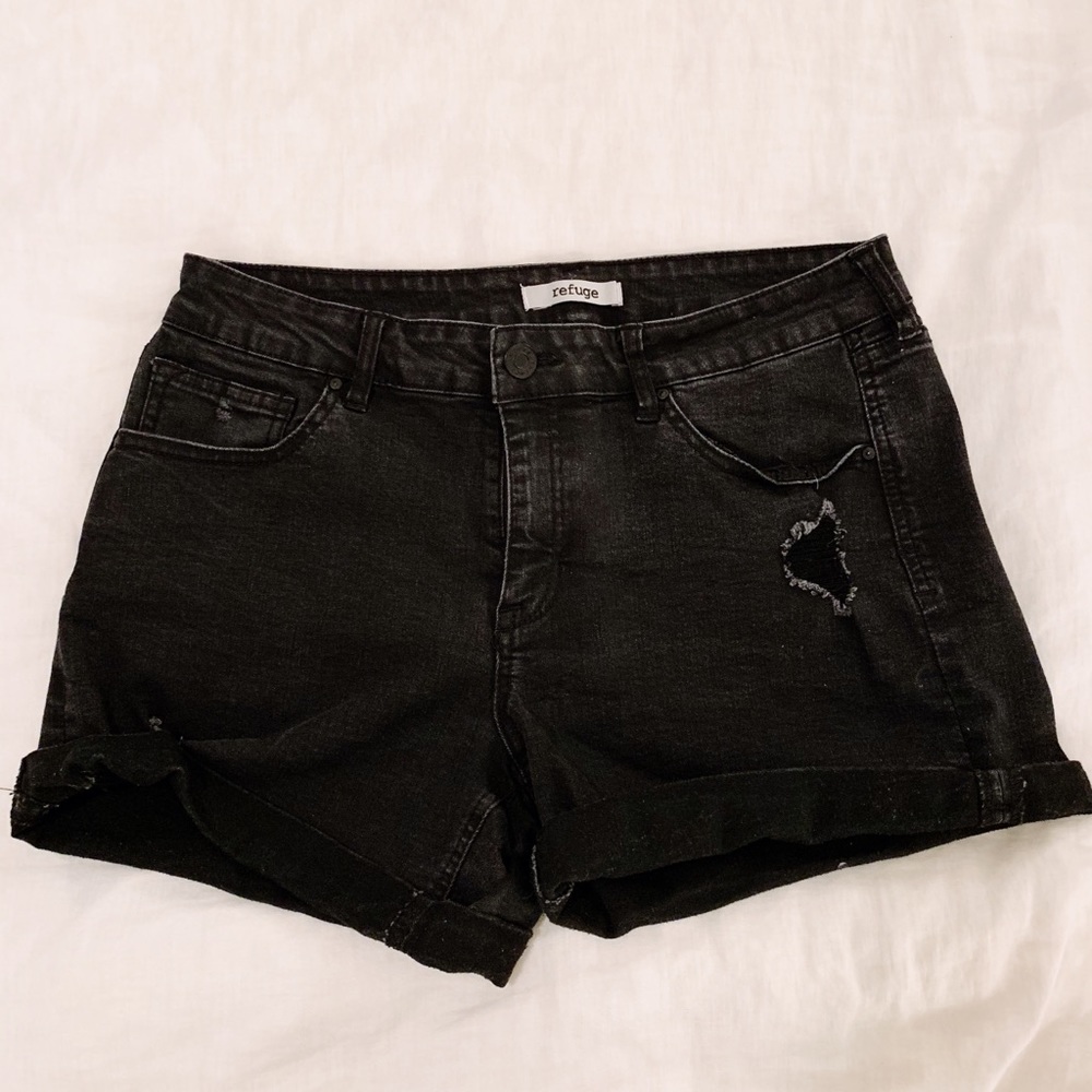 Black denim shorts